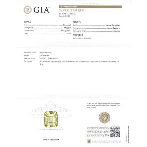 Asscher Cut Yellow Sapphire Ring, 14.03 Ct Unheated GIA Origin Certified - Image 8