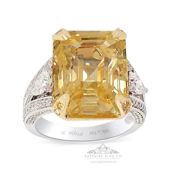 Asscher Cut Yellow Sapphire Ring, 14.03 Ct Unheated GIA Origin Certified